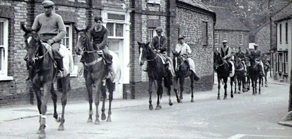 String of horses 1950s Lambourn